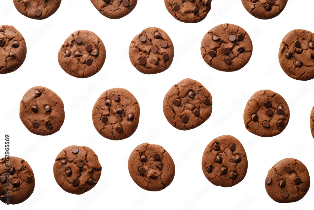 Close Up of Many Chocolate Chip Cookies. On a White or Clear Surface PNG Transparent Background.. Close Up of Many Chocolate Chip Cookies. On a White or Clear Surface PNG Transparent Background..