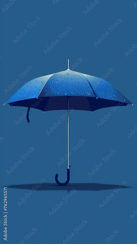 Blue Umbrella With Black Handle on Blue Background