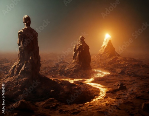 Ethereal Wanderers  Enigmatic Silhouettes in a Molten Realm 