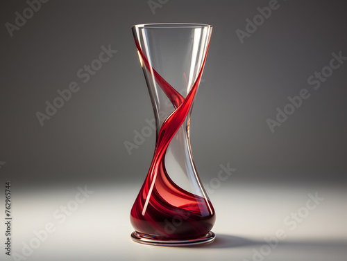 hourglass pouring hot pink liquid into glass