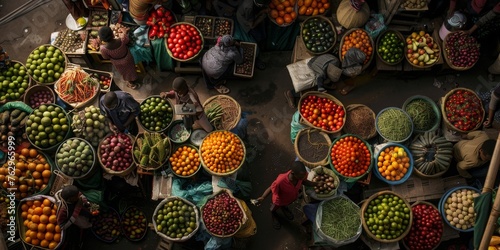 A market with many different types of fruits and vegetables © xartproduction