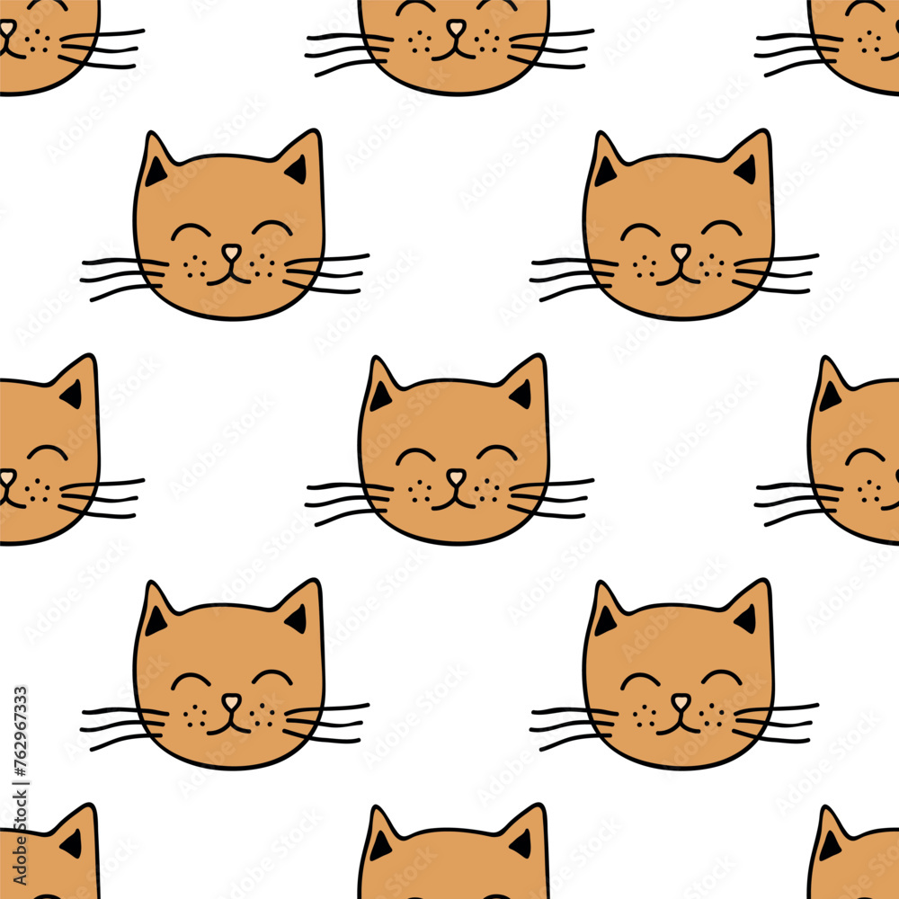 Seamless pattern with cat muzzle doodle for decorative print, wrapping paper, greeting cards, wallpaper and fabric