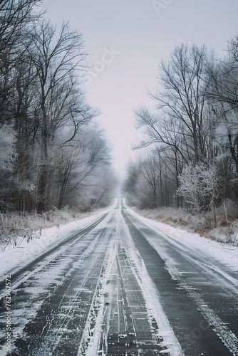 Winter's Poem: The Slick Symphony of Icy Roads and Nature's Frosted Embrace © Chris