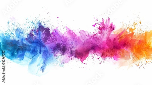 Explosion of vibrant colors on white background, abstract paint splash border design