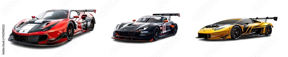Collection of PNG. A sports car on a race track isolated on a transparent background.