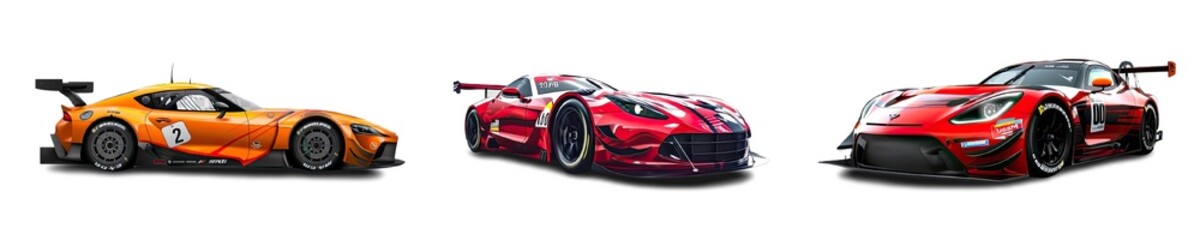 Collection of PNG. A sports car on a race track isolated on a transparent background.
