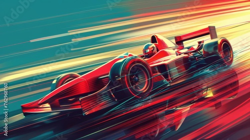 High-speed racing car with motion blur effect, competitive motorsports illustration © Jelena