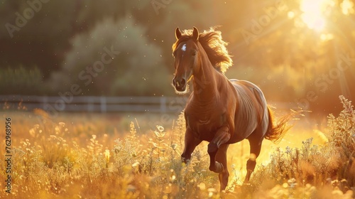 Horse Running Through a Field of Tall Grass