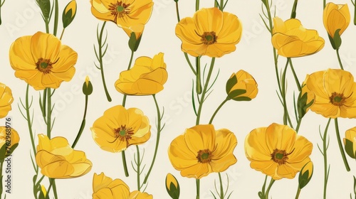 Cluster of Yellow Flowers on White Background