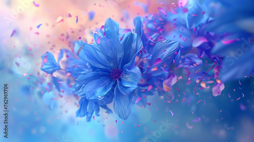 Beautiful blue flowers blooming against a soft pink background, creating a harmonious and enchanting visual contrast that exudes serenity and elegance. 
