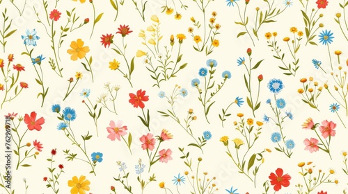 Colorful Wildflowers on White Background