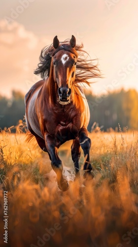 Horse Galloping Through Tall Grass