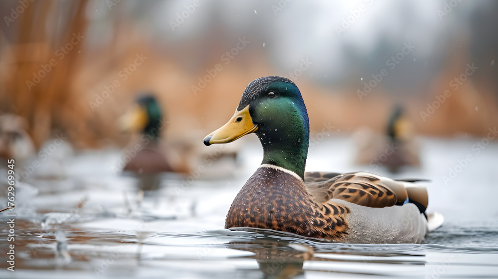flock of ducks swimming in a serene farm pond flock of ducks swimming in a serene farm pond