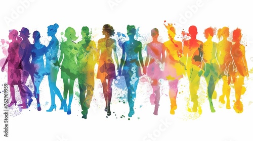 Multicolored spectrum silhouettes of people on white background, diversity and inclusion concept