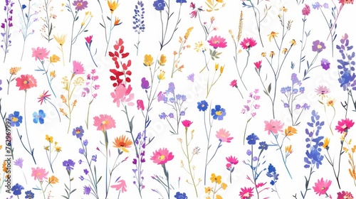 Vibrant Wildflowers Blooming on White Background