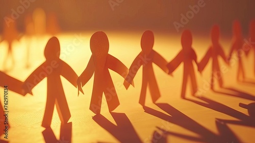 Paper chain people holding hands, symbol of community and friendship, 3D illustration