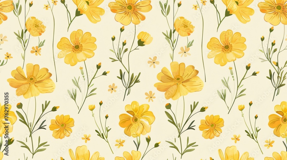 Yellow Flower Pattern on White Background