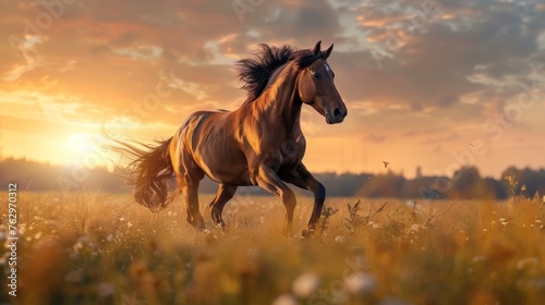 Majestic Horse Running Through Tall Grass
