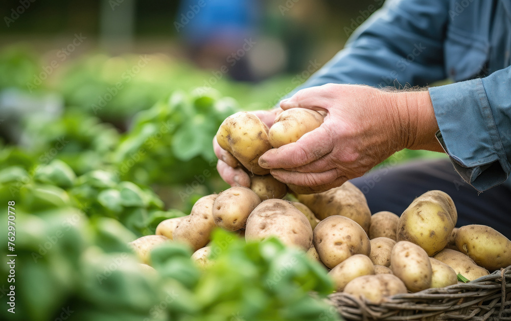 close view of man hands picking potatoes at agriculture field close view of man hands picking potatoes at agriculture field