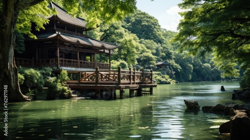 japanese garden with lake