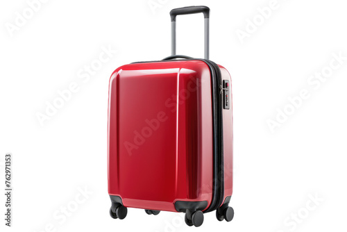 Red Suitcase With Wheels on White Background. On a White or Clear Surface PNG Transparent Background..