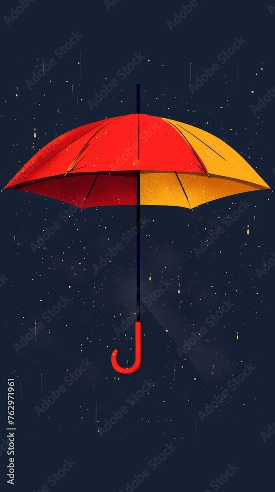 Red and Yellow Umbrella Against Blue Background