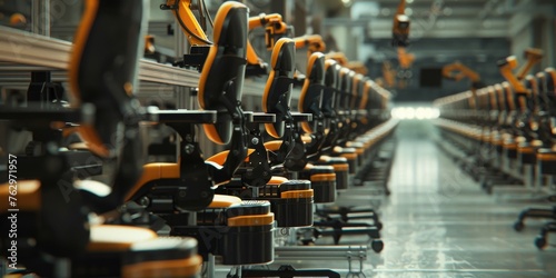 A factory with many chairs in rows