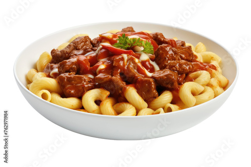 Delicious Bowl of Pasta With Meat and Sauce. On a White or Clear Surface PNG Transparent Background..