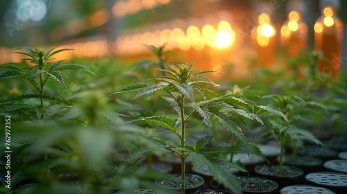 A close up of a field of marijuana plants photo