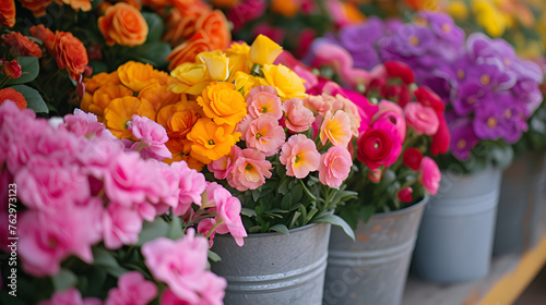 Showcase the vibrant colors and variety of flowers at a farmers  market