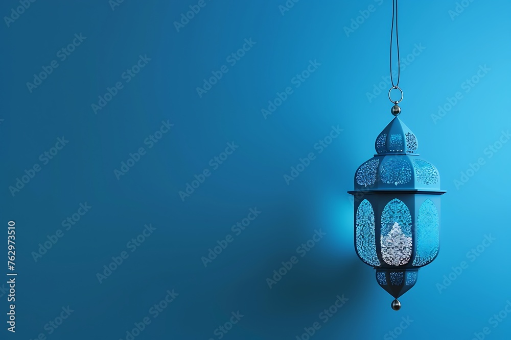 Lantern on a blue background. Islamic ornament background.