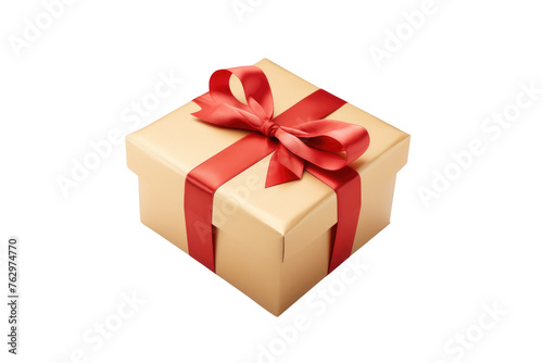 Red Ribbon Gift Box With Bow. On a White or Clear Surface PNG Transparent Background..