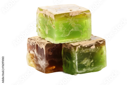Three Pieces of Soap Stacked. On a White or Clear Surface PNG Transparent Background..