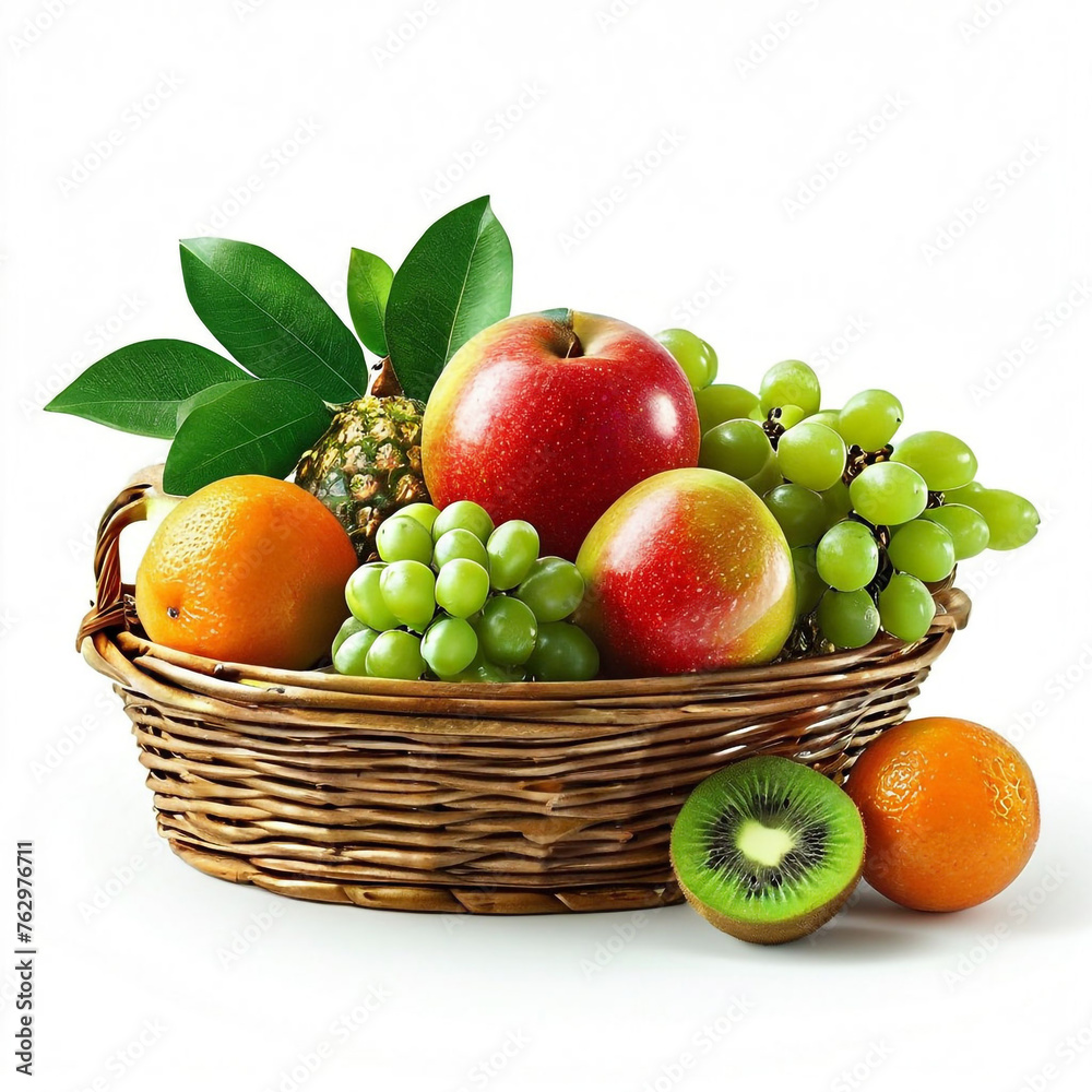 A basket of fruit with a white background A basket of fruit with a white background