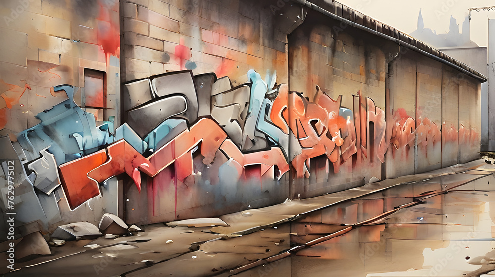 Naklejka premium Graffiti on the wall, watercolor background