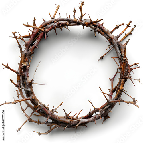 Crown of thorns worn by Jesus Christ on Easter, a powerful symbol of his suffering and sacrifice, isolated on white background.