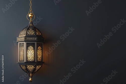 Lantern on a grey background. Islamic ornament background.