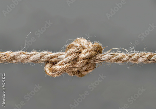 Natural fiber knot. Nautical knots. Gray background.