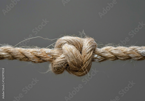 Natural fiber knot. Nautical knots. Gray background.