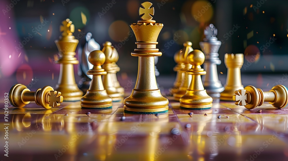Triumphant Golden Chess King Rules the Board with Strategic Superiority