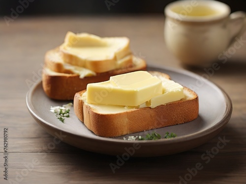 Bread and butter snack toast concept breakfast food