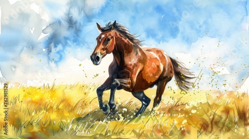Energetic Horse Running in Field