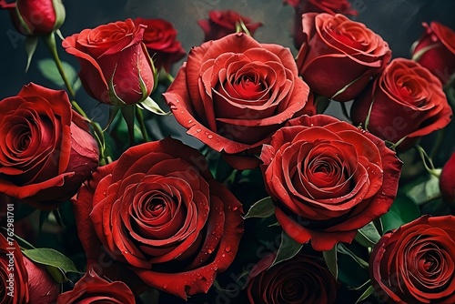An artistic rendering of a bouquet of red roses isolated in  studio background.