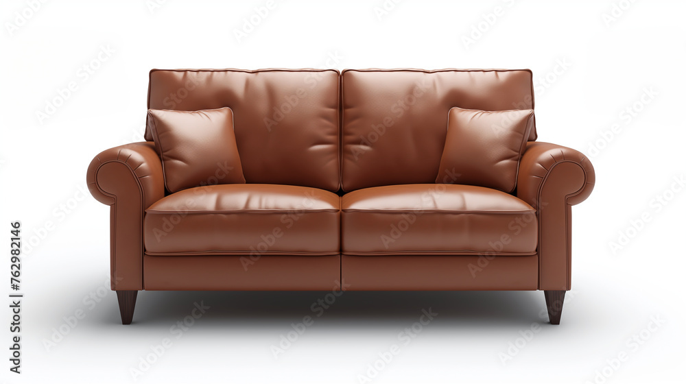 Soft brown leather sofa modern design isolated on white background.