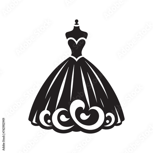 Enigmatic Ball Gown Silhouette Ensemble - Conjuring Shadows of Mystery and Intrigue with Ball Gown Illustration - Minimallest Ball Gown Vector
