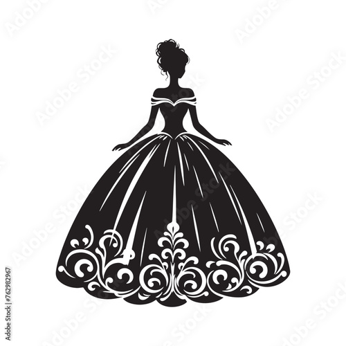 Majestic Ball Gown Silhouette Spectacle - Embarking on a Journey of Sophistication and Glamour with Ball Gown Illustration - Minimallest Ball Gown Vector
