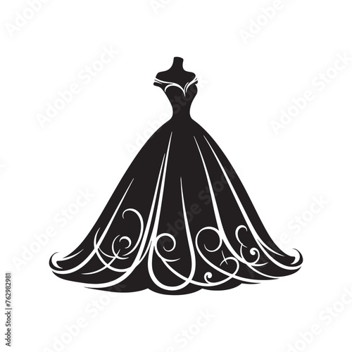 Opulent Ball Gown Silhouette Ensemble - Crafting Shadows of Opulence and Grandeur with Ball Gown Illustration - Minimallest Ball Gown Vector
