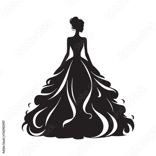 Radiant Ball Gown Silhouette Showcase - Captivating Shadows of Glamour and Sophistication with Ball Gown Illustration - Minimallest Ball Gown Vector
