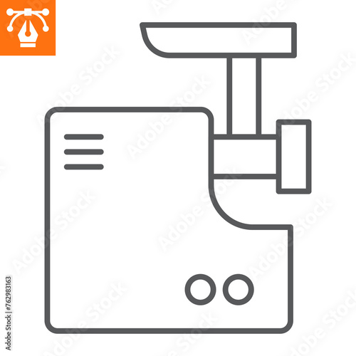 Meat grinder line icon, outline style icon for web site or mobile app, home appliances and kitchen equipment, electric mincer vector icon, simple vector illustration, vector graphics.