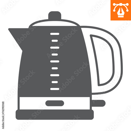 Electric kettle solid icon, glyph style icon for web site or mobile app, home appliances and kitchen equipment, teapot vector icon, simple vector illustration, vector graphics.